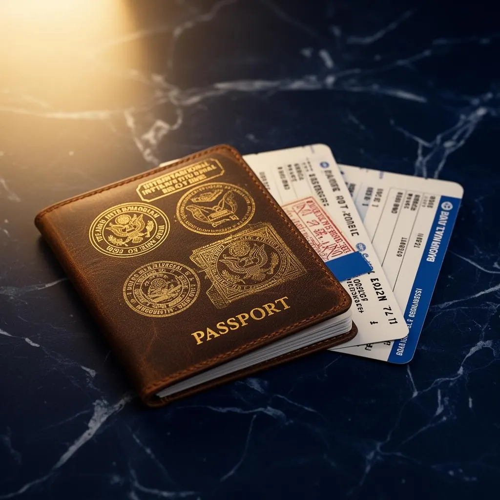 Passport with international visa stamps